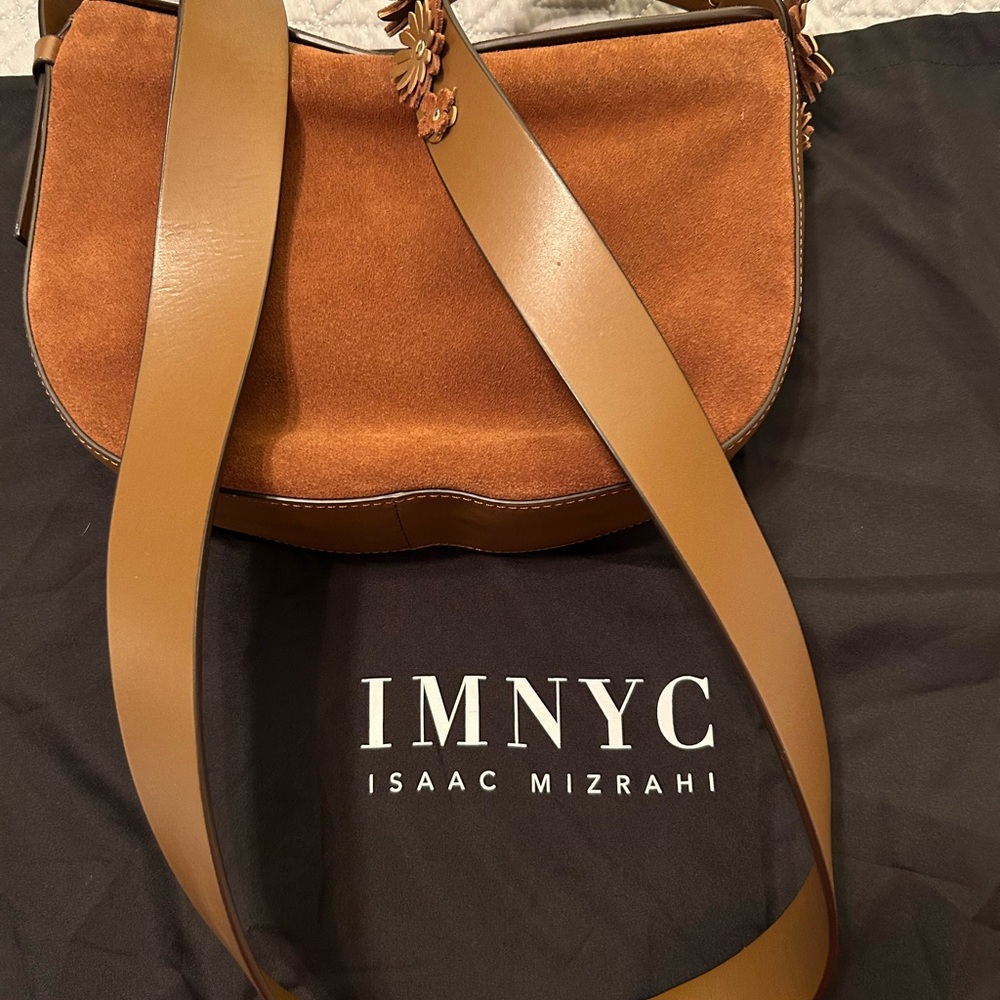 IMNYC Isaac Mizrahi Suede Crossbody Bag with leather and suede flower accents - Picture 4 of 11